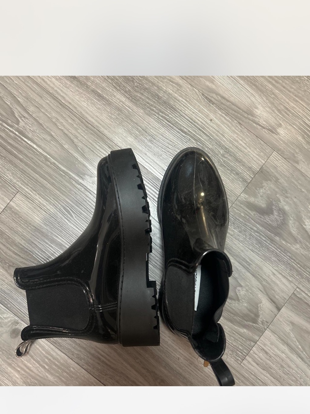 Steve Madden Glossy Black Platform Chelsea Rain Boots